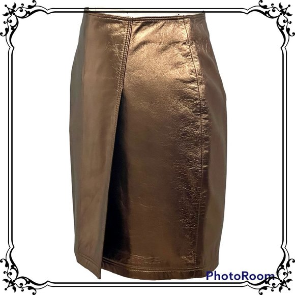 ISTANTE by Versace Copper Metallic Leather Skirt - Size 6 US / Italy 42 - Picture 5 of 12